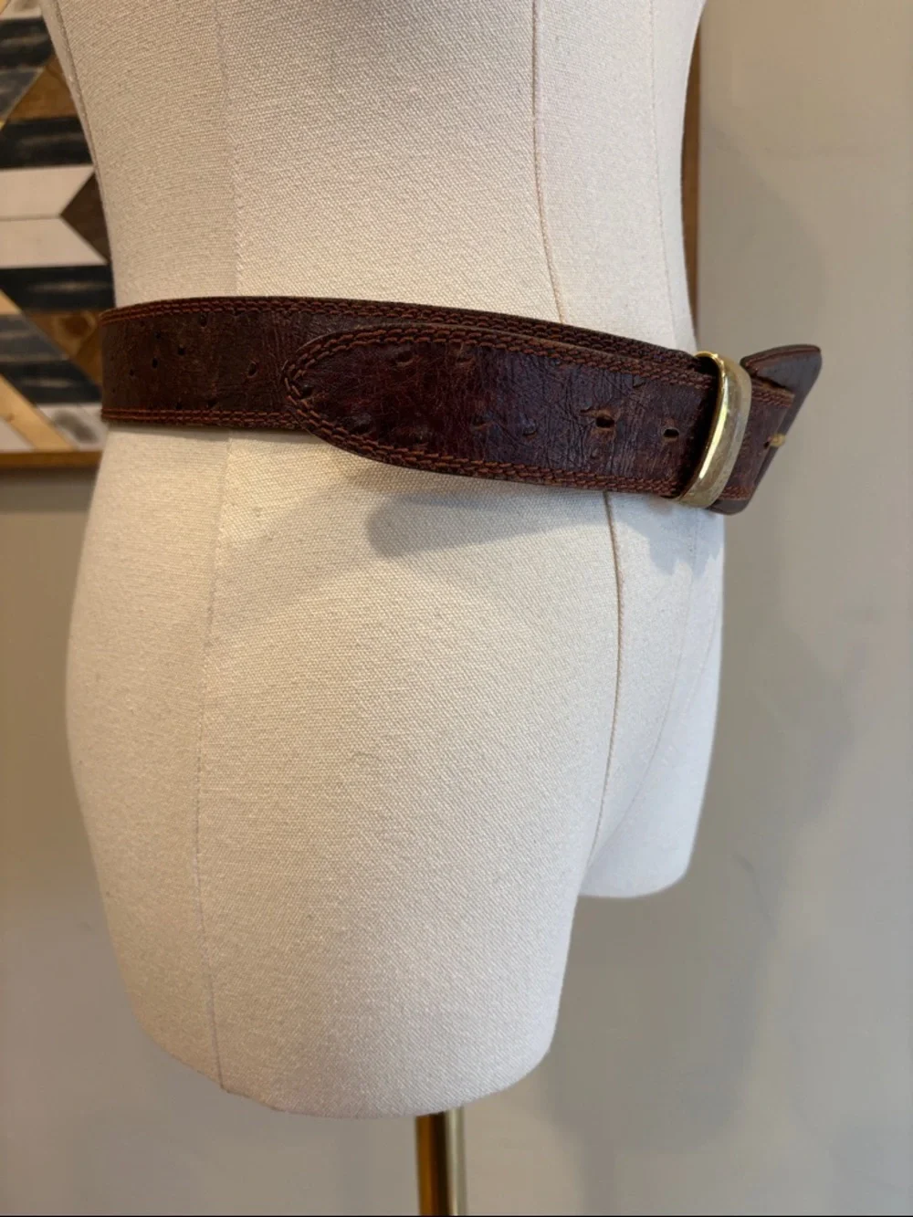 Vintage Brown Leather Belt with Triangle Buckle size Medium